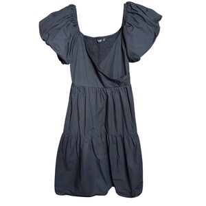 Nasty Gal Puff Sleeve Wrap Smock Midi Dress Black US 6 Minimalist